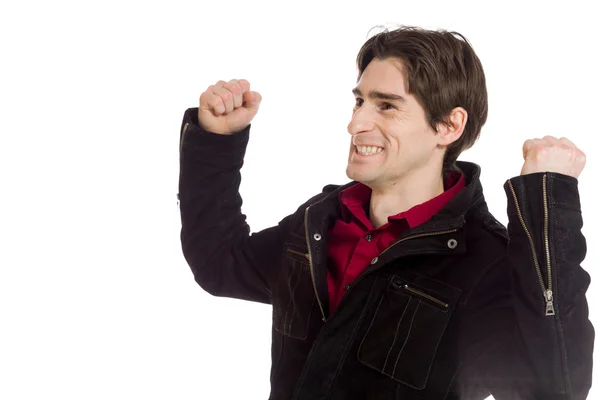 Happy Model with arms in the air — Stock Photo, Image