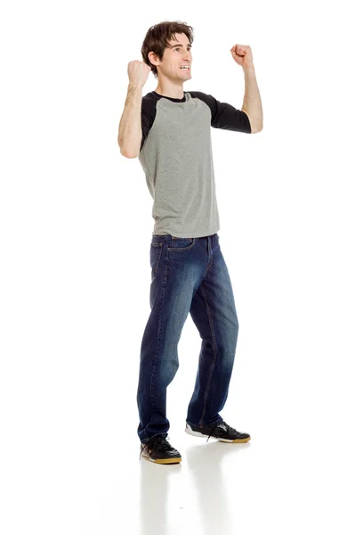 Happy Model with arms in the air — Stock Photo, Image