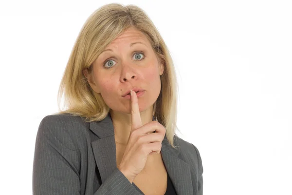 Model with finger on lips with secret — Stock Photo, Image