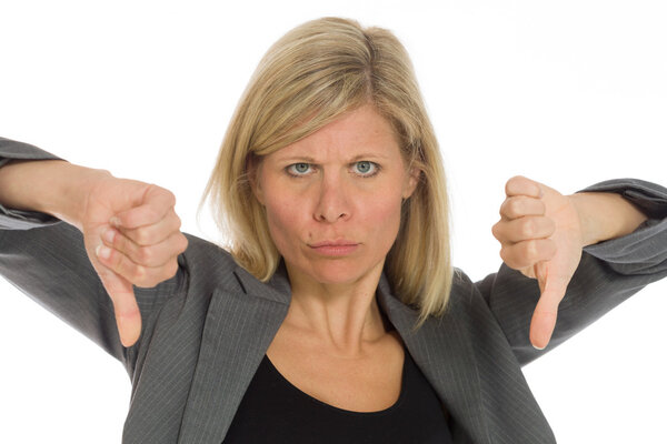 Model with negative thumbs down