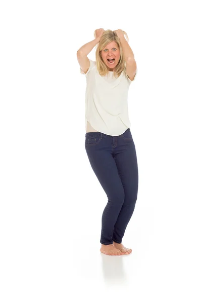 Modello stressato tirando i capelli — Foto Stock