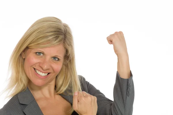 Model cheerful with fists up — Stock Photo, Image