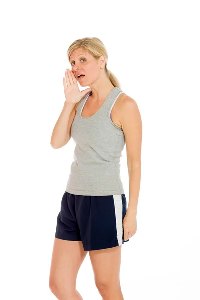 Model talking or shouting in voice — Stock Photo, Image