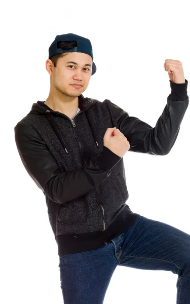 Model cheerful with fists up — Stock Photo, Image