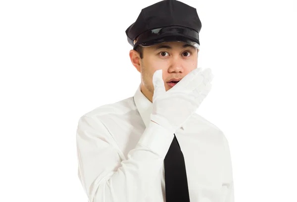 Model covering mouth by hand — Stock Photo, Image