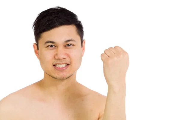 Model triumph victory with fist up — Stock Photo, Image