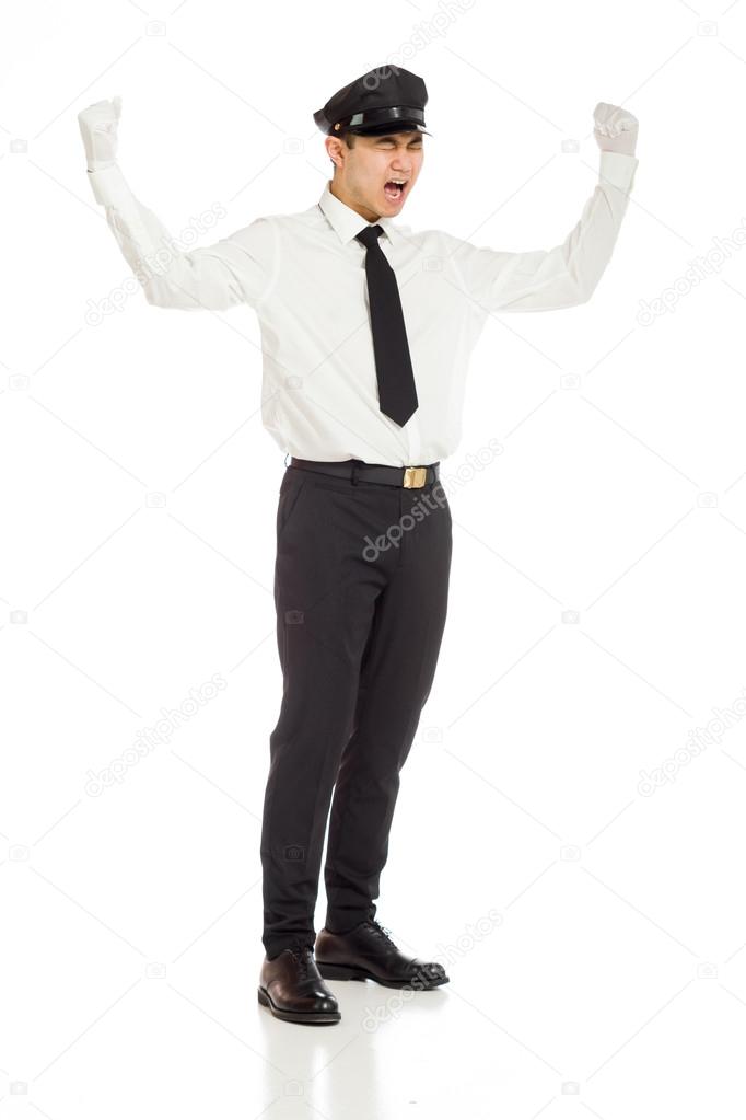 Happy Model with arms in the air