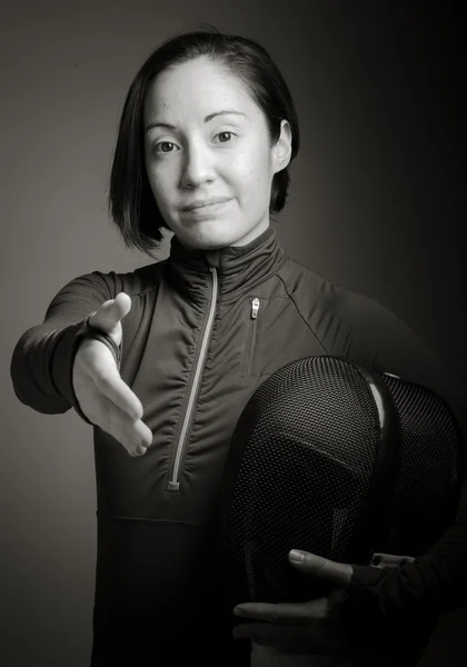 Fencer offering hand for handshake — Stock Photo, Image