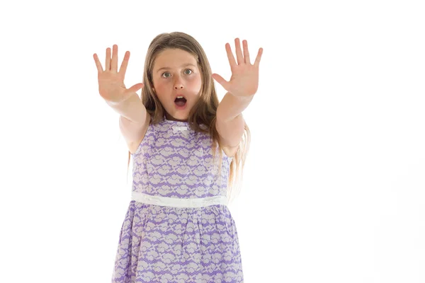 Model gesturing stop sign with hands — Stock Photo, Image