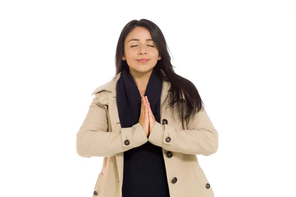 Modell imádkozik, vagy azzal a kívánsággal — Stock Fotó