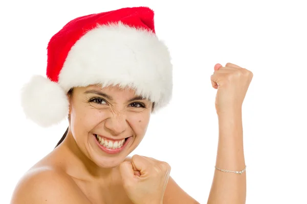 Model cheerful with fists up — Stock Photo, Image