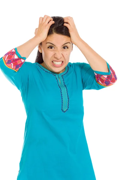 Stressed model pulling hairs — Stock Photo, Image