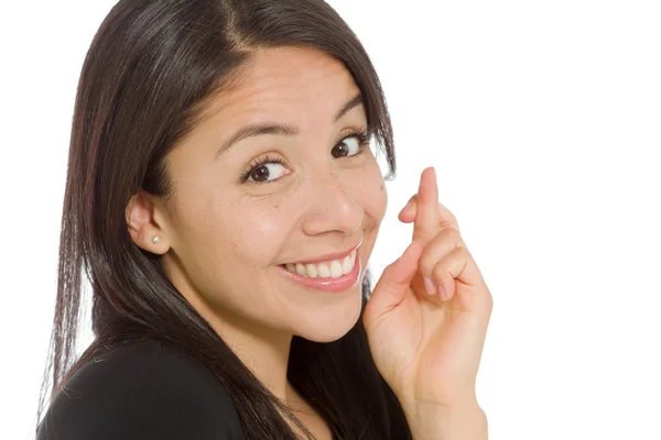 Model with fingers crossed for luck — Stock Photo, Image