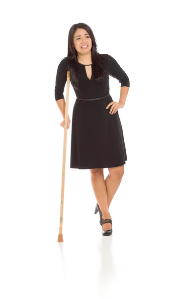 Model injured with crutch — Stock Photo, Image