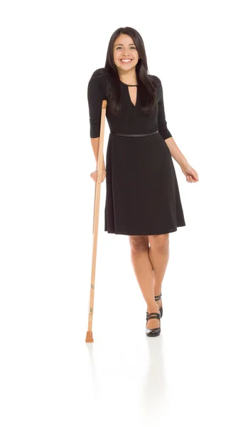 Model injured with crutch — Stock Photo, Image