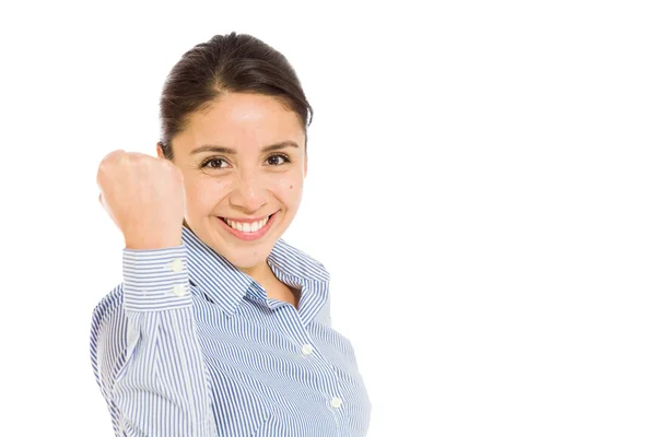 Model triumph victory with fist up — Stock Photo, Image