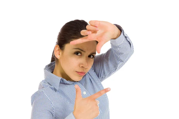Modelo de enquadramento com os dedos — Fotografia de Stock