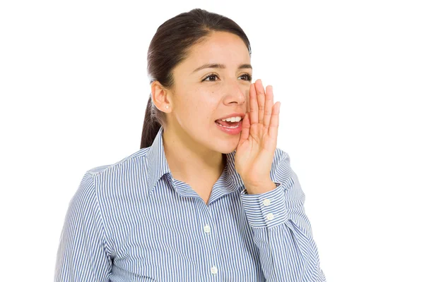 Model talking or shouting in voice — Stock Photo, Image