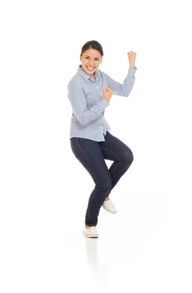 Model cheerful with fists up — Stock Photo, Image