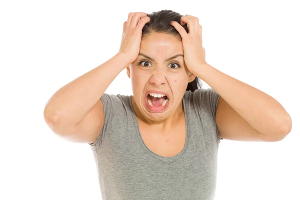 Stressed model pulling hairs by hands — Stock Photo, Image