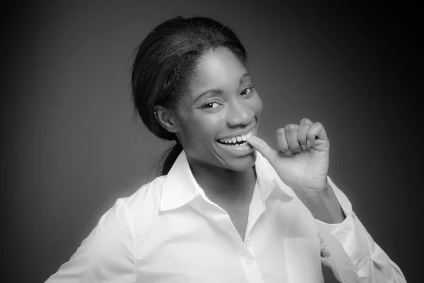 Model nervous biting nails — Stock Photo, Image