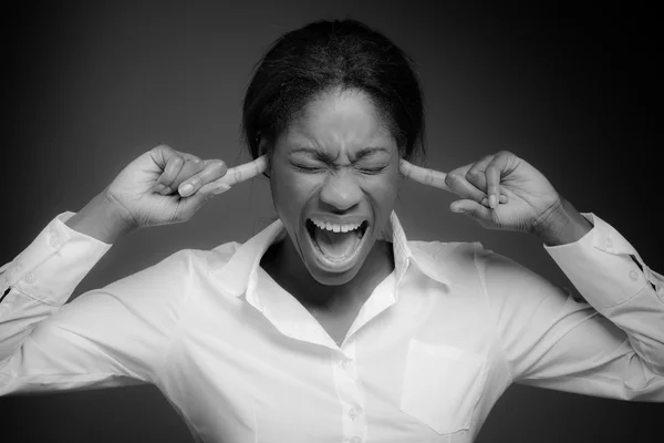 Model plugging ears — Stock Photo, Image