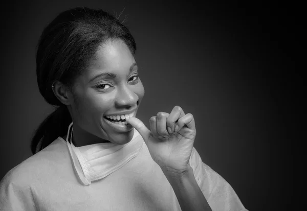 Model nervous biting nails — Stock Photo, Image