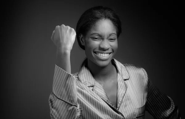 Model triumph victory with fist up — Stock Photo, Image