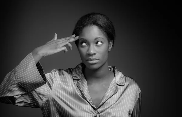 Model gesturing handgun sign — Stock Photo, Image