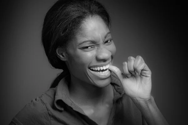 Model nervous biting nails — Stock Photo, Image