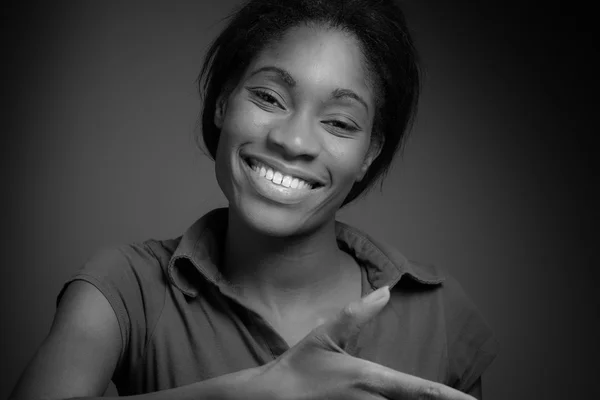 Model greeting with hand shake — Stock Photo, Image