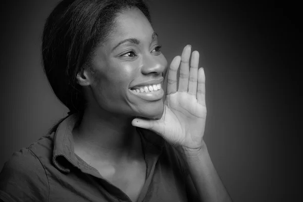 Model talking or shouting in voice — Stock Photo, Image