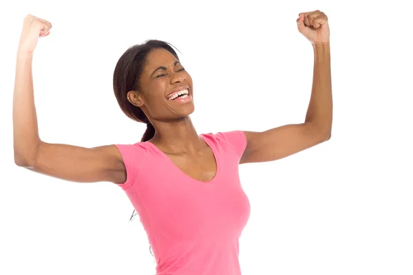 Model happy raised arms in the air — Stock Photo, Image