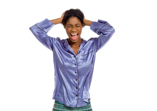 Stressed model pulling hairs by hands — Stock Photo, Image