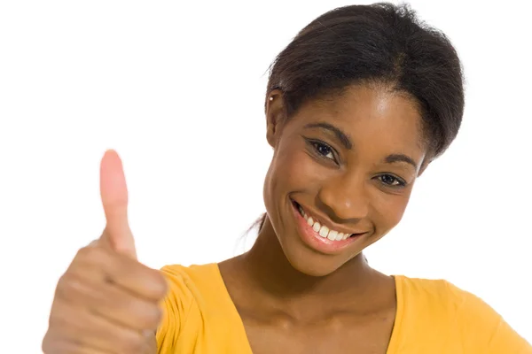 Model gesturing thumb up — Stock Photo, Image