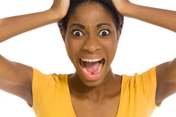 Stressed model pulling hairs by hands — Stock Photo, Image