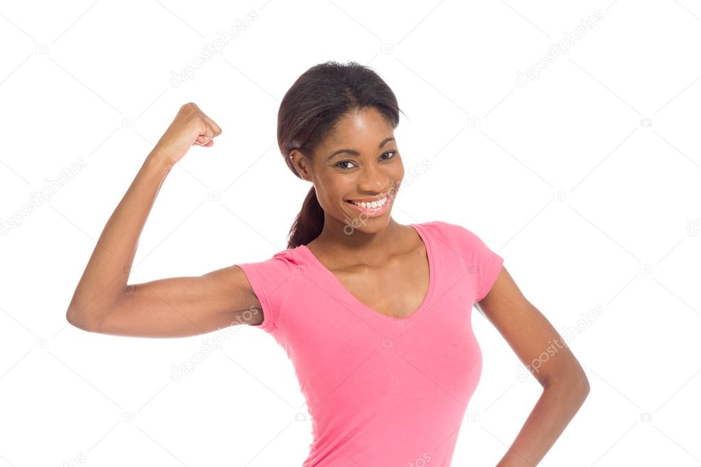 Model with strength in arm curl