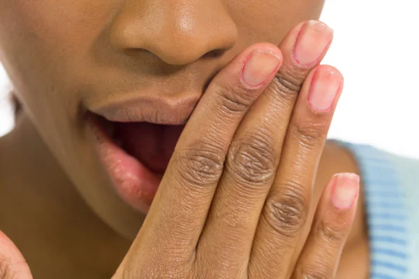 Model covering mouth — Stock Photo, Image