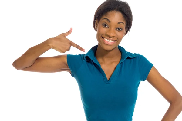 Model pointing to herself — Stock Photo, Image