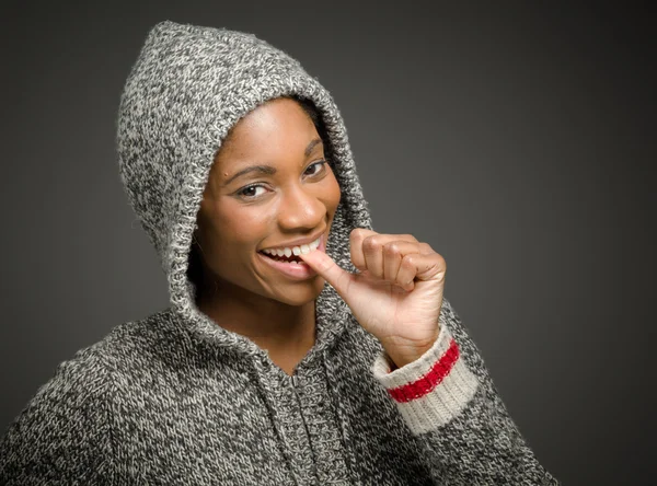 Model nervous biting nails — Stock Photo, Image