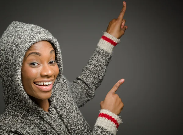 Model met vingers wijzen — Stockfoto