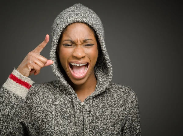 Model angry scolding and pointing — Stock Photo, Image