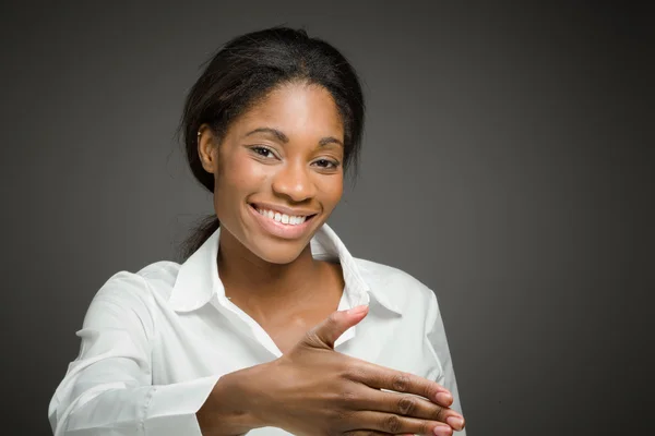 Groet met handdruk model — Stockfoto