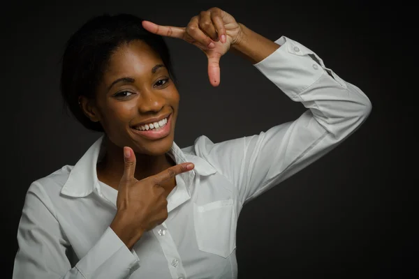 Model framing with fingers — Stock Photo, Image