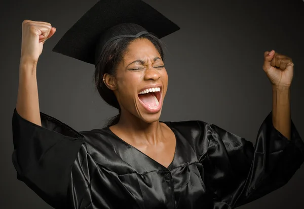 Modelo alegre com punhos para cima — Fotografia de Stock