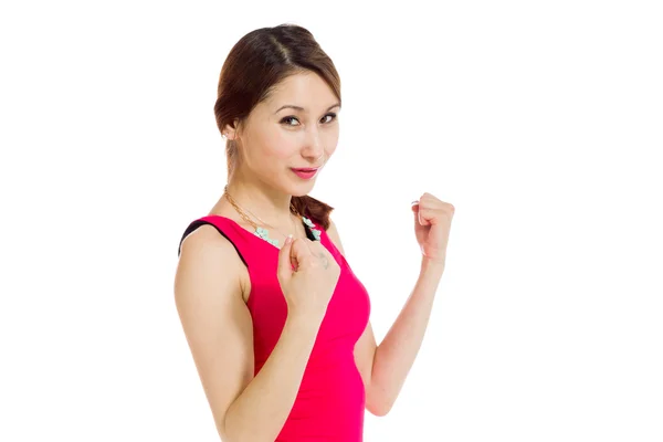 Model cheerful with fists up — Stock Photo, Image