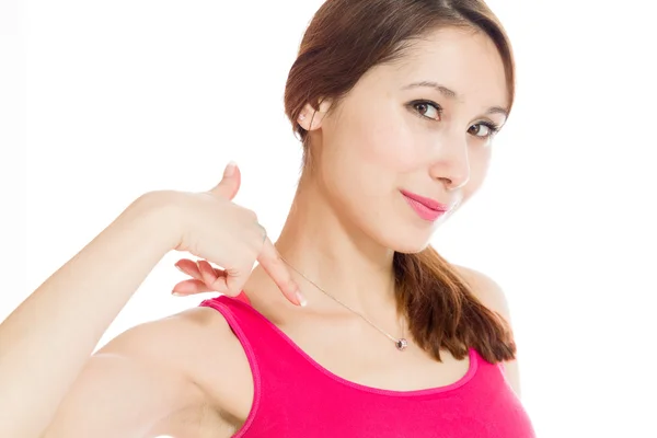 Model pointing to herself — Stock Photo, Image