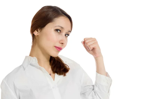 Model shows strength in arm curl — Stock Photo, Image