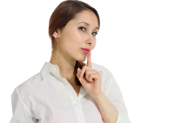 Model with a finger on lips — Stock Photo, Image