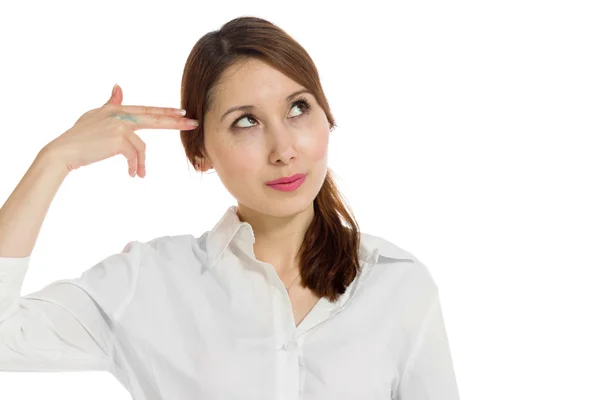 Model in despair with hand gun — Stock Photo, Image